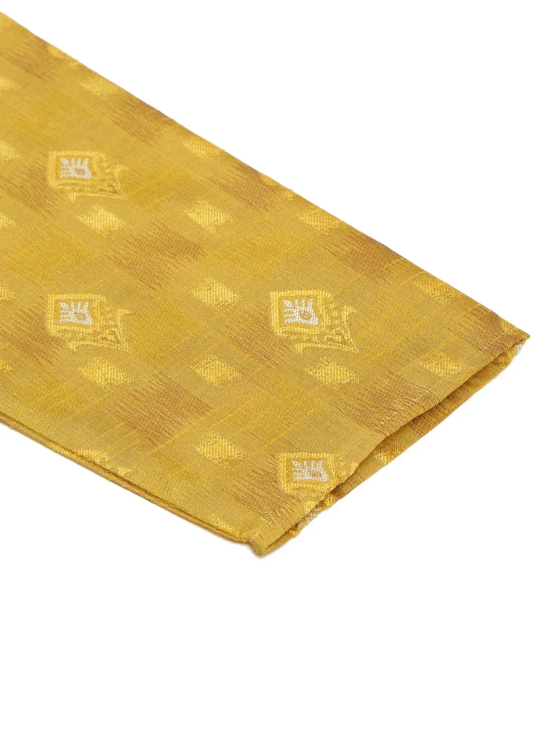 Men'S Mustard Collar Embroidered Woven Design Kurta Pajama