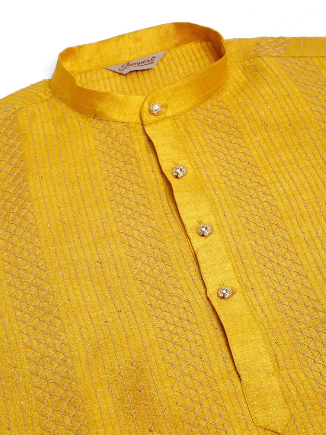 Men'S Mustard Embroiderd Kurta Pajama