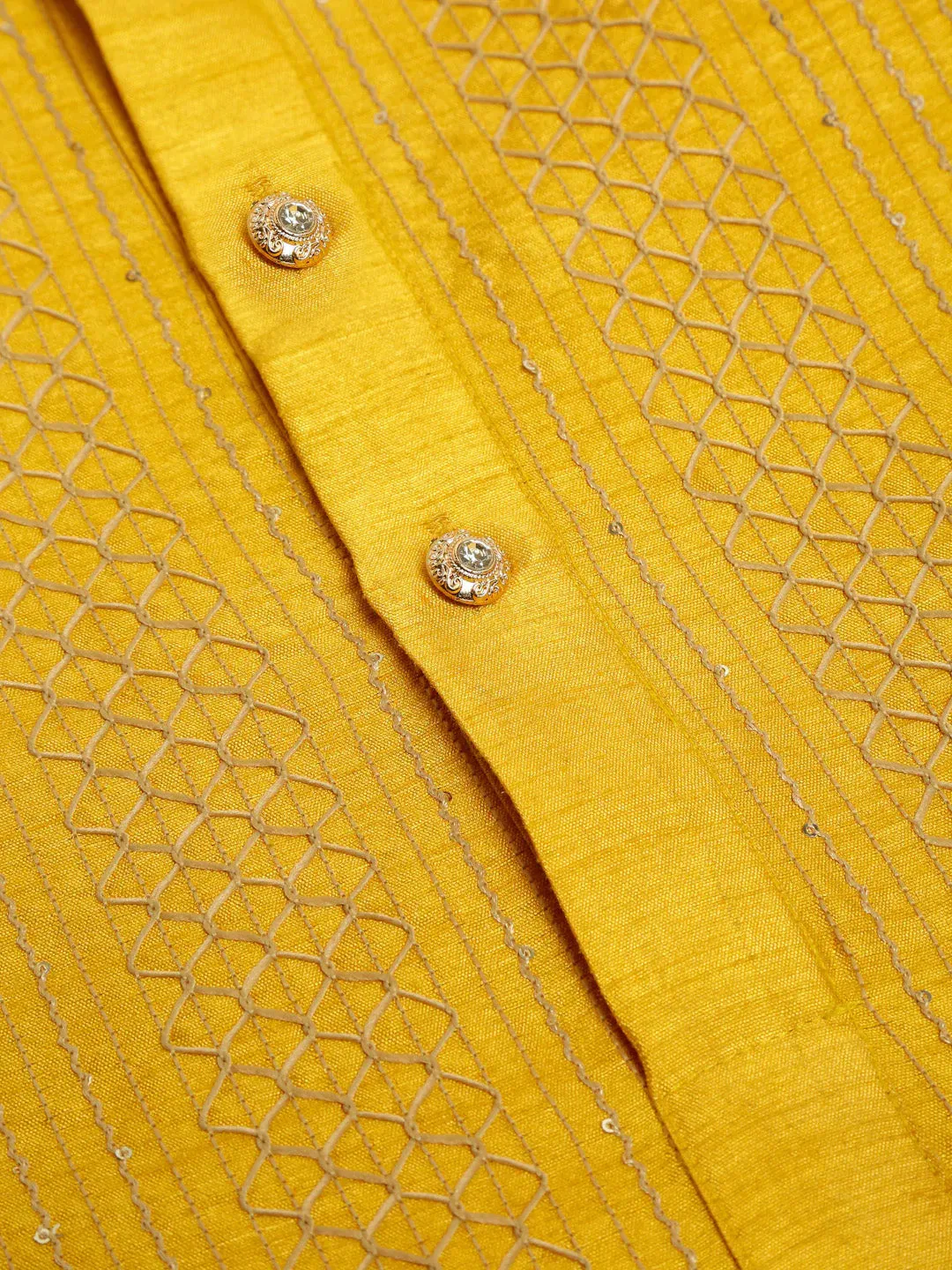 Men'S Mustard Embroiderd Kurta Pajama