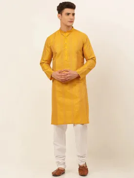 Men'S Mustard Embroiderd Kurta Pajama