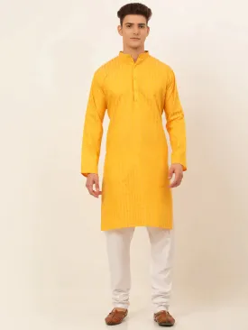 Men'S Mustard Woven Design Kurta Pajama