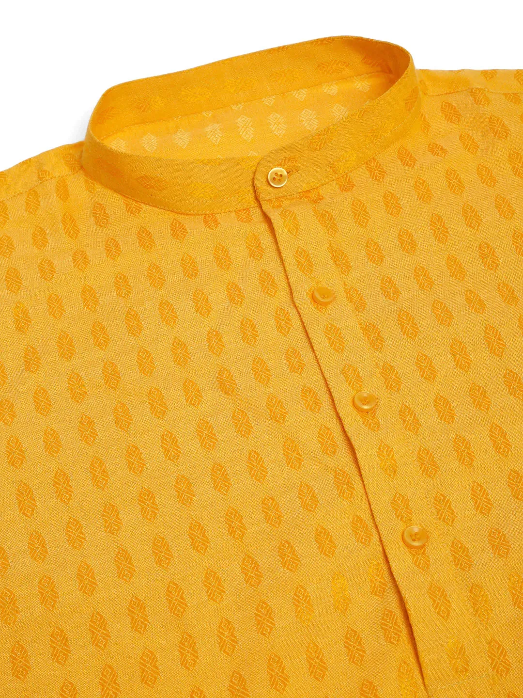 Men'S Mustard Woven Design Kurta Pajama