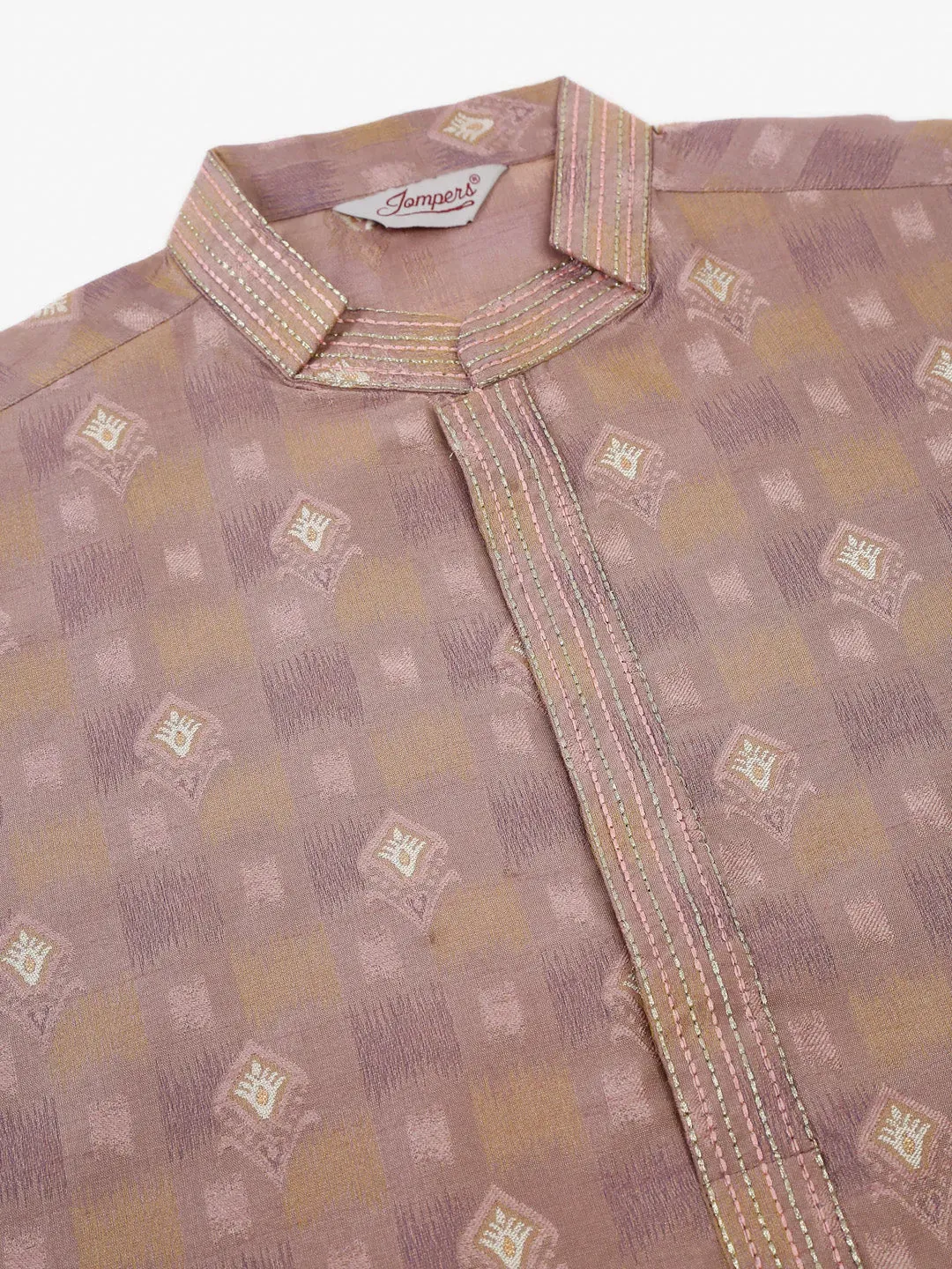 Men'S Pink Collar Embroidered Woven Design Kurta Pajama