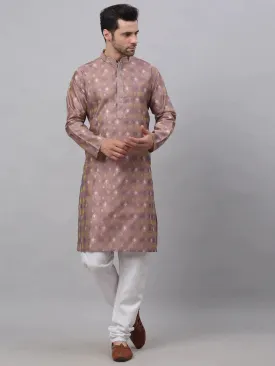 Men'S Pink Collar Embroidered Woven Design Kurta Pajama