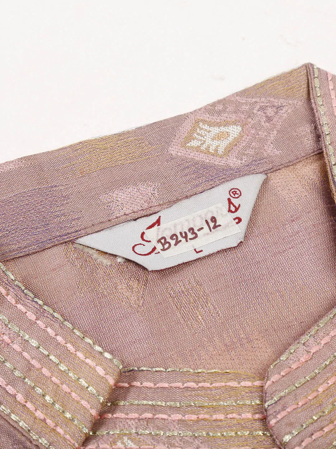 Men'S Pink Collar Embroidered Woven Design Kurta Pajama