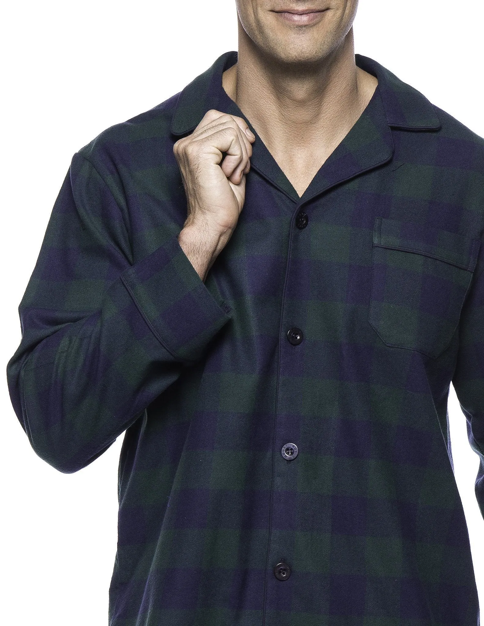 Men's Premium 100% Cotton Flannel Pajama Sleepwear Set - Gingham Green/Navy
