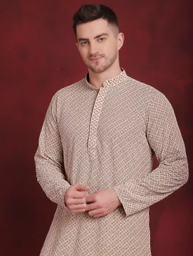 Men'S Sequin Embroidered Pure Cotton Kurta With Pyjamas