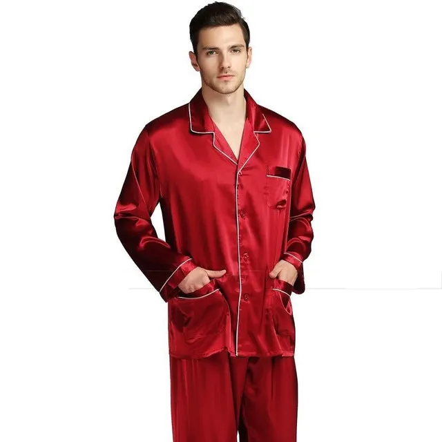 Men's silk satin pajamas suit casual wear - Men's Pajama Set