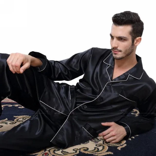 Men's silk satin pajamas suit casual wear - Men's Pajama Set