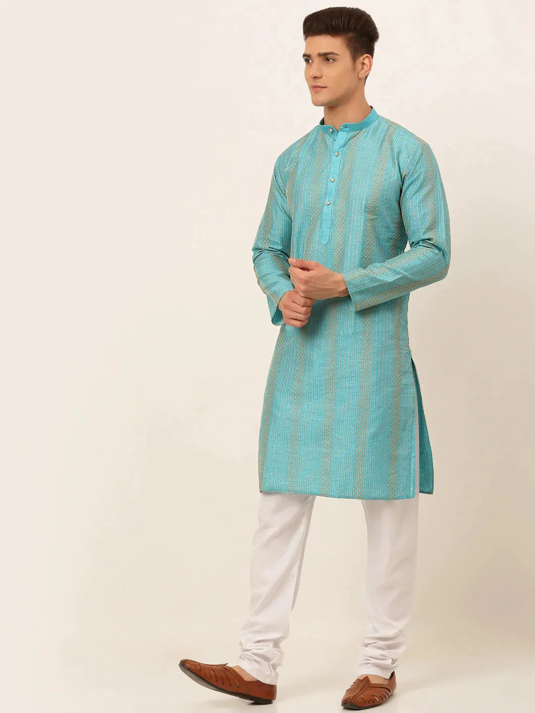 Men'S Sky Blue Embroiderd Kurta Pajama