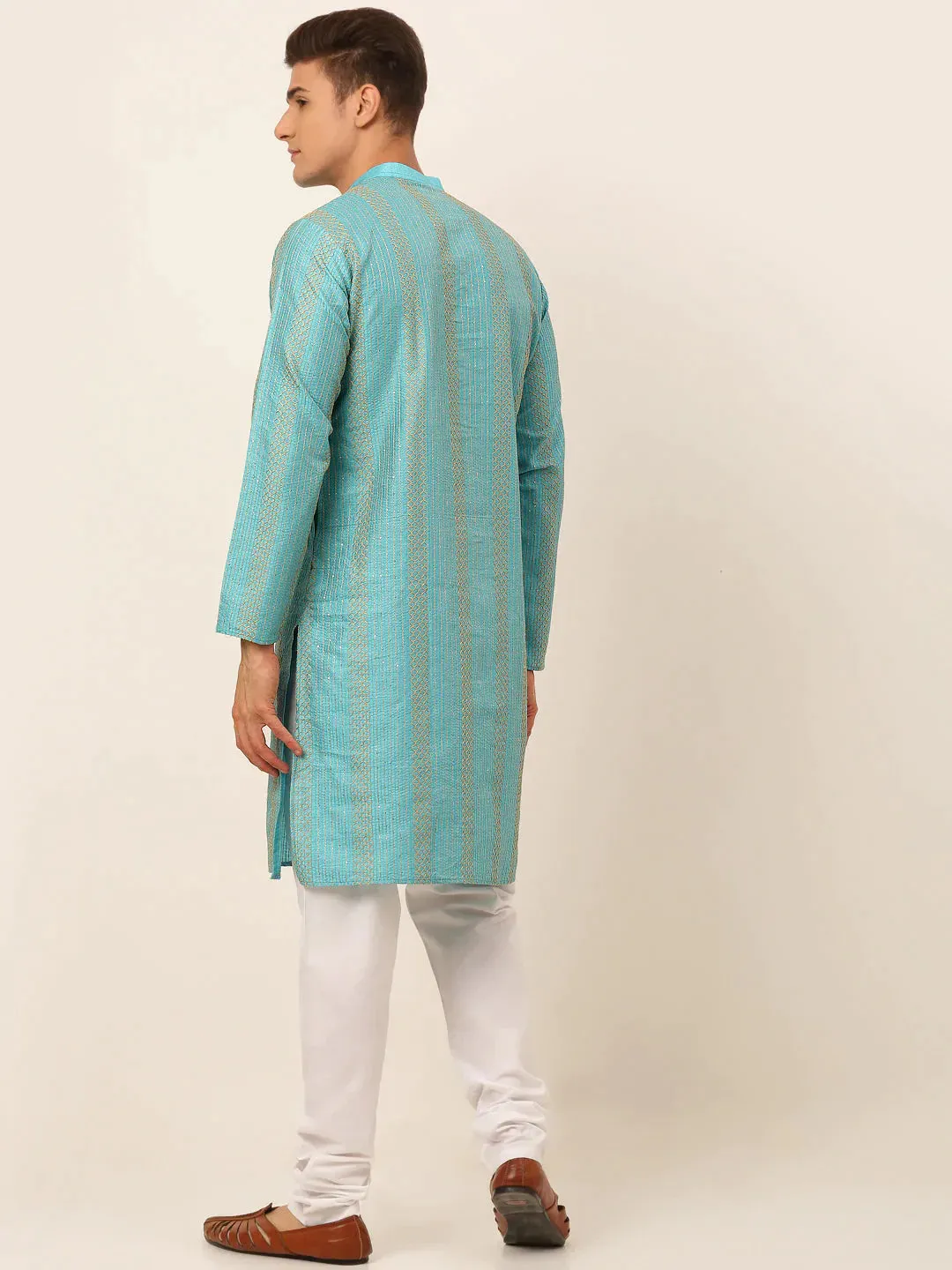 Men'S Sky Blue Embroiderd Kurta Pajama