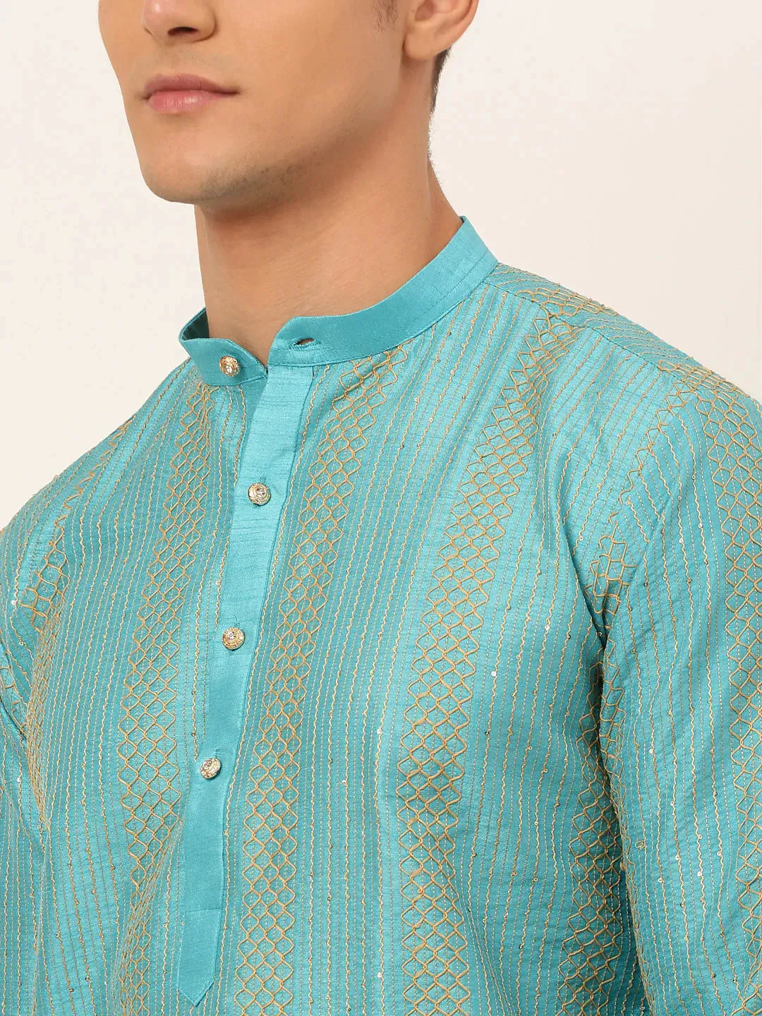 Men'S Sky Blue Embroiderd Kurta Pajama
