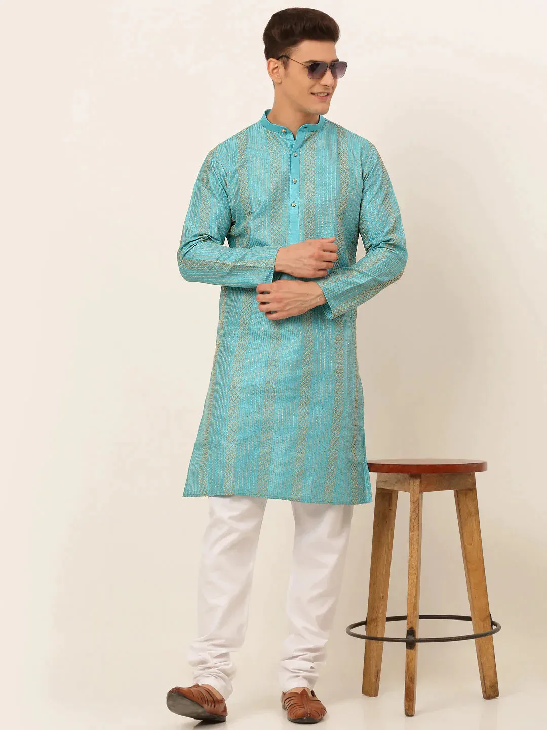 Men'S Sky Blue Embroiderd Kurta Pajama
