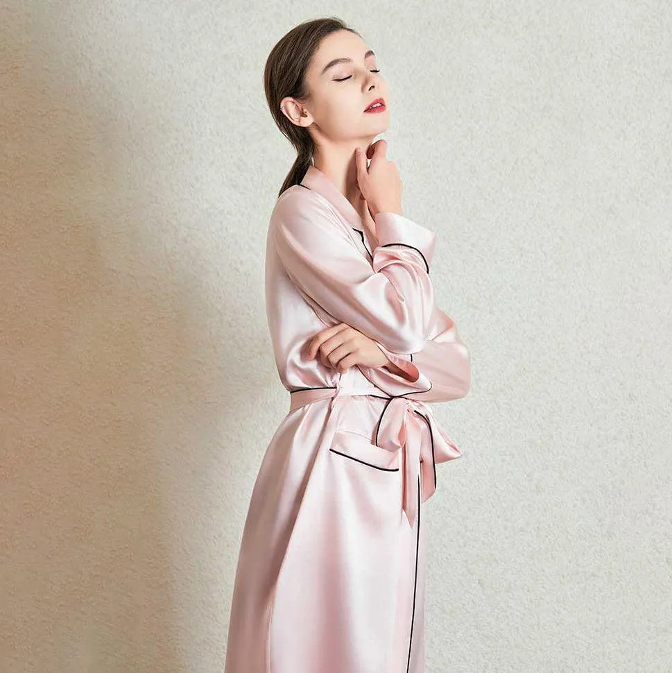 Mid Length Elegant Silk Robe For Women 100% Silk Bathrobe Silk Nightwear Holiday Gifts