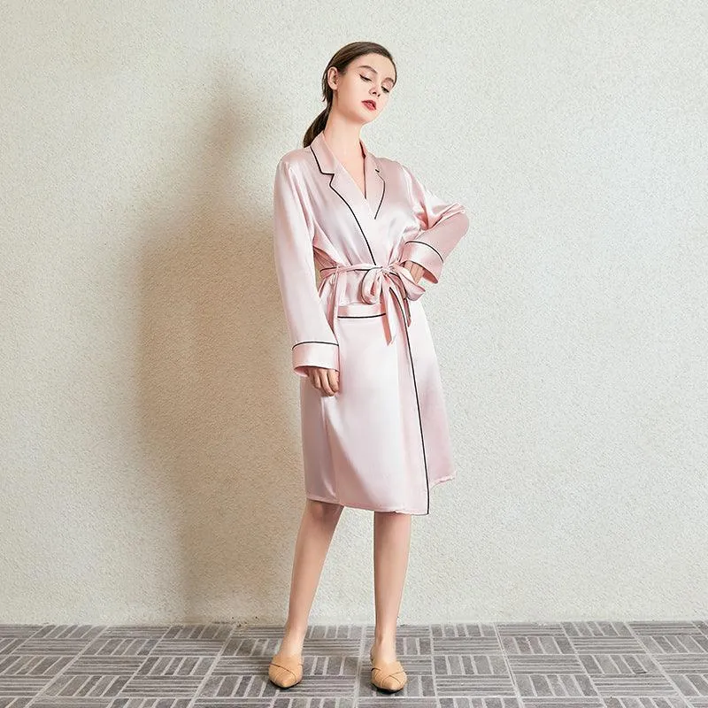Mid Length Elegant Silk Robe For Women 100% Silk Bathrobe Silk Nightwear Holiday Gifts