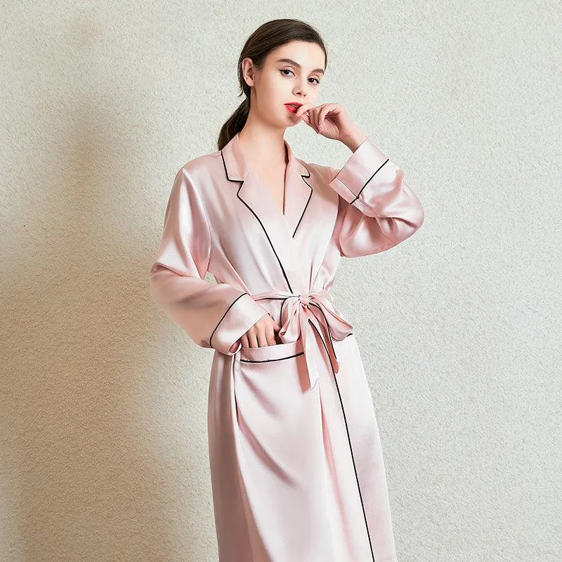 Mid Length Elegant Silk Robe For Women 100% Silk Bathrobe Silk Nightwear Holiday Gifts