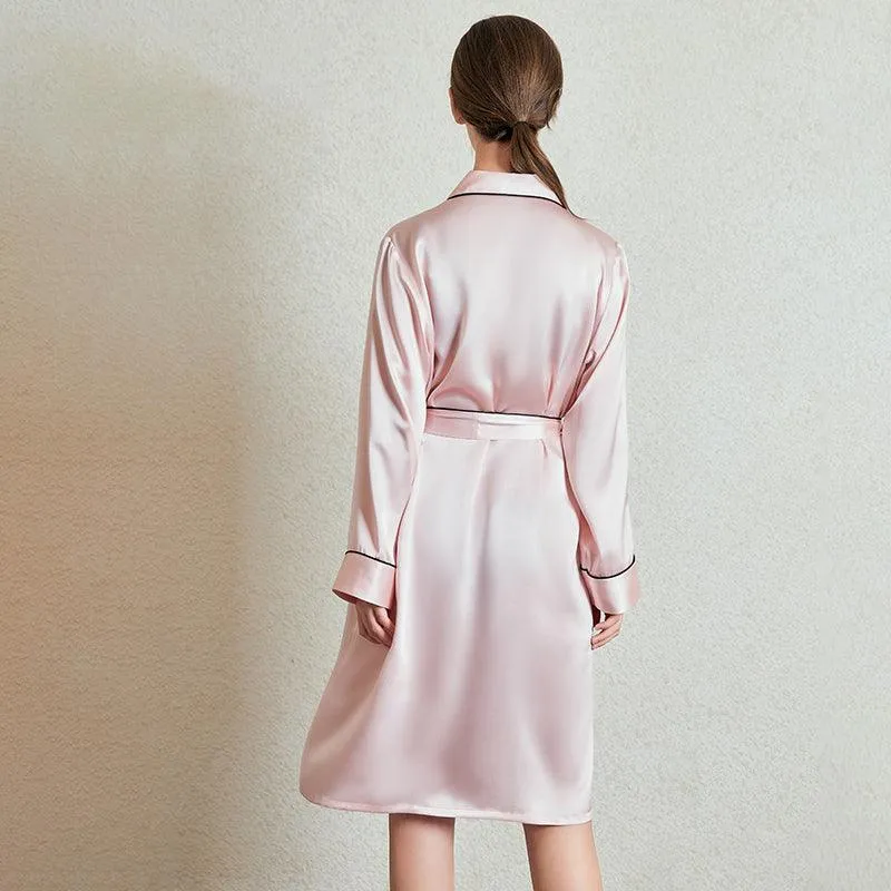 Mid Length Elegant Silk Robe For Women 100% Silk Bathrobe Silk Nightwear Holiday Gifts