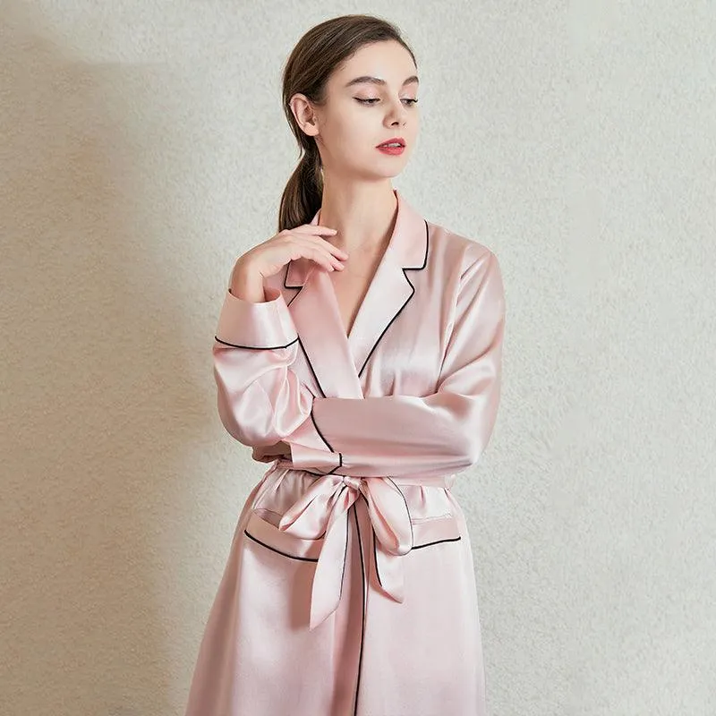 Mid Length Elegant Silk Robe For Women 100% Silk Bathrobe Silk Nightwear Holiday Gifts