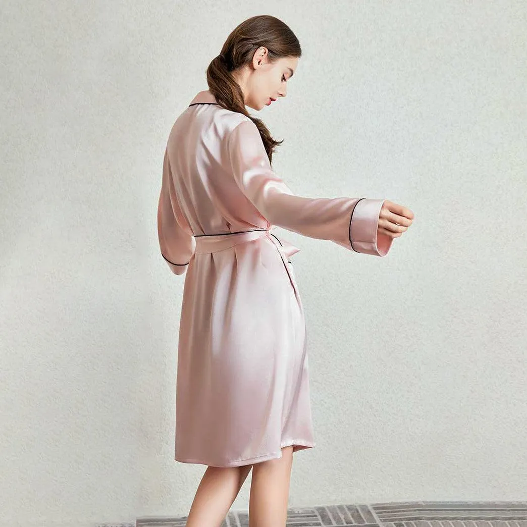 Mid Length Elegant Silk Robe For Women 100% Silk Bathrobe Silk Nightwear Holiday Gifts