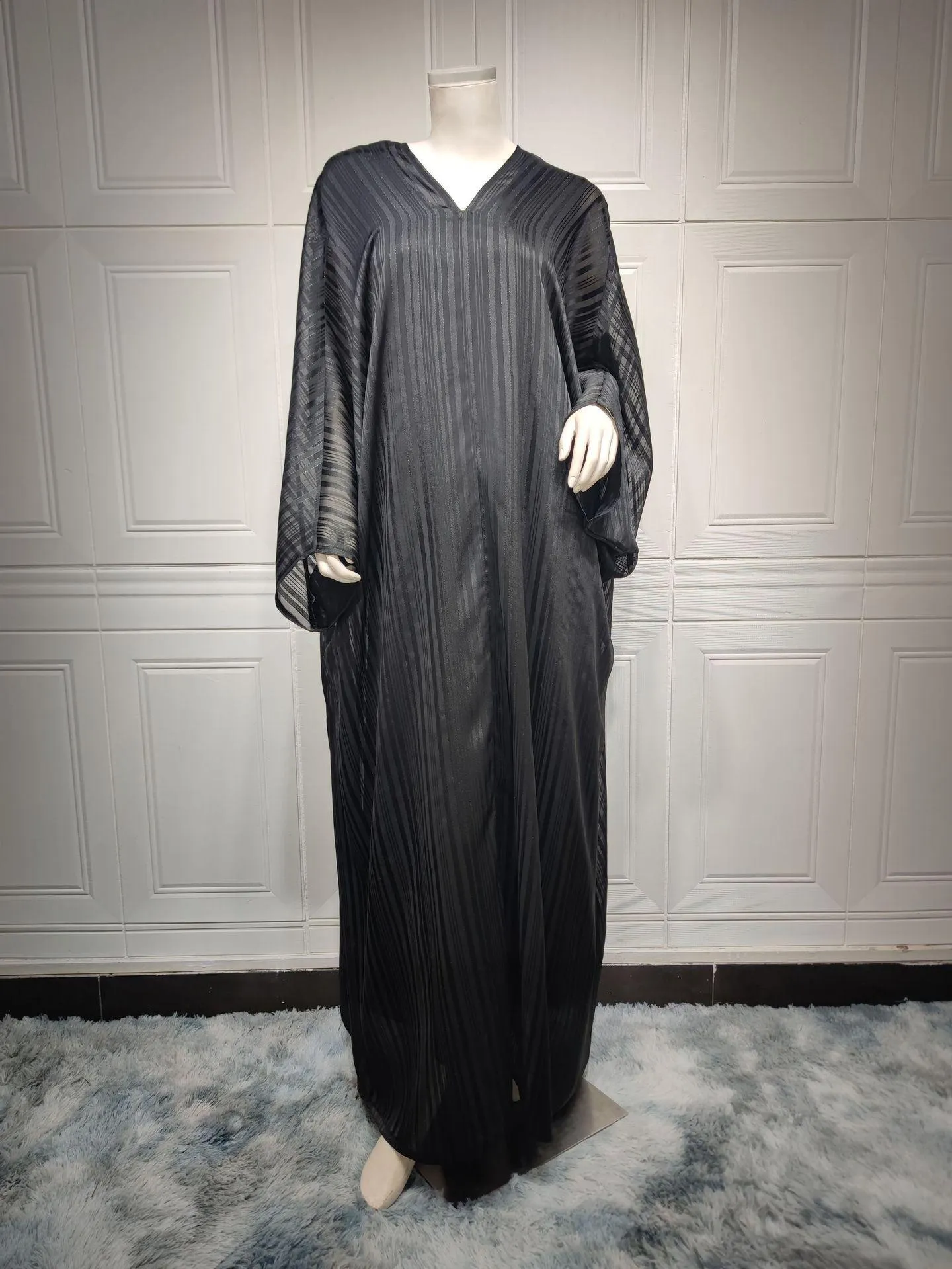 Muslim Abaya Fashion Dress Black Robe Shiny Figured Cloth Robe Two-piece Set