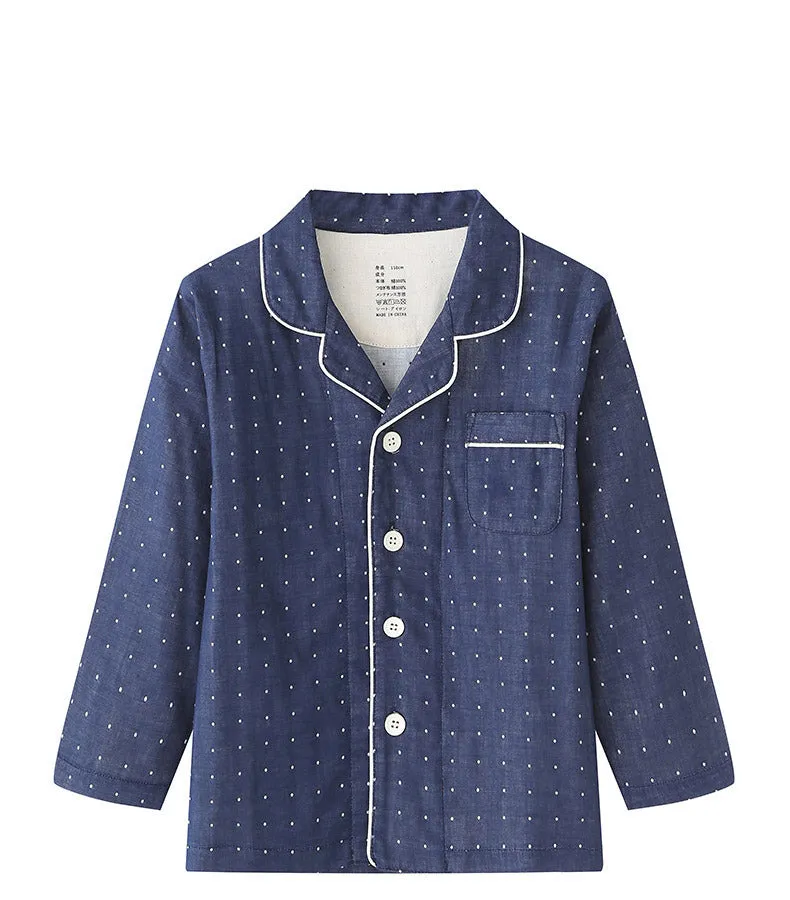 Navy Cotton Kids Polka Dots Pajama Set