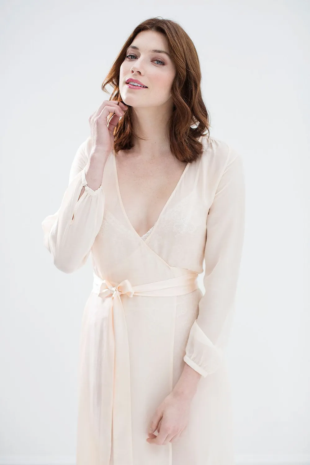 Nina Silk Chiffon Wrap Robe in Blush pink
