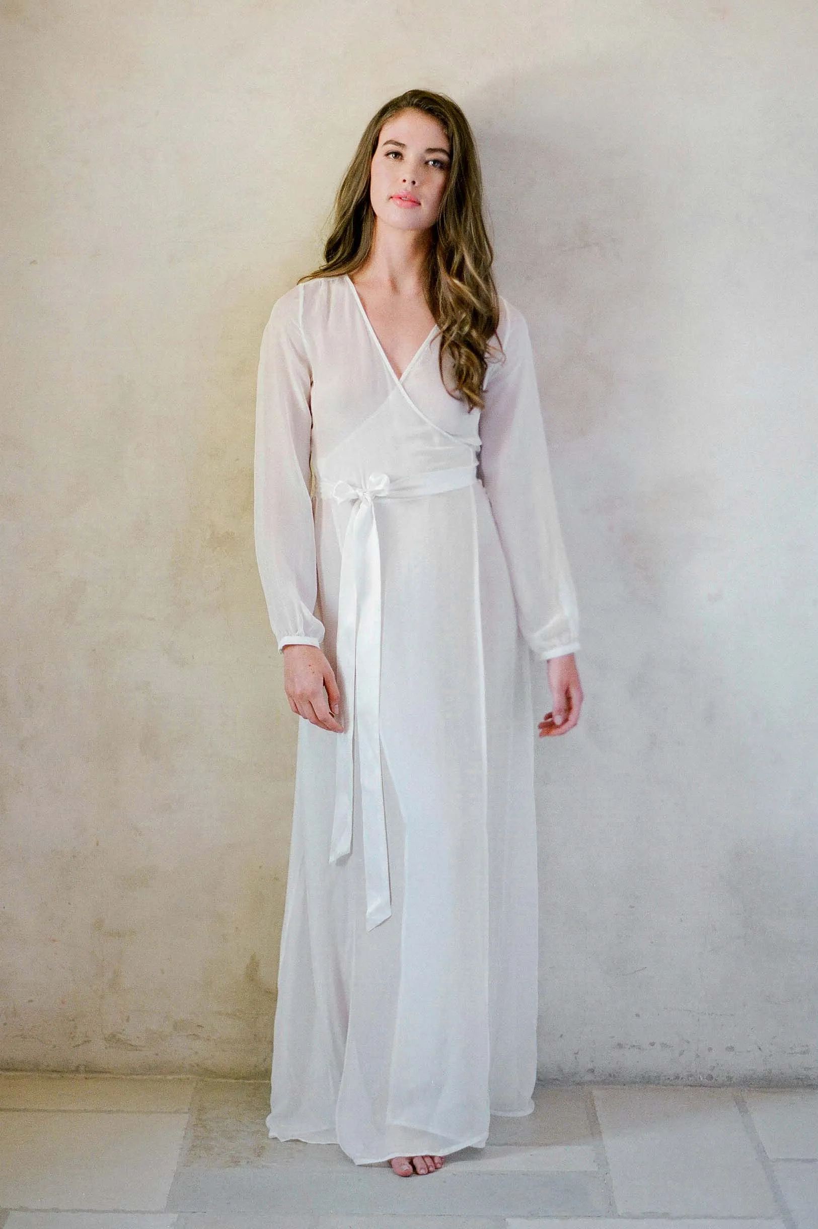 Nina Silk Chiffon Wrap Robe in Blush pink