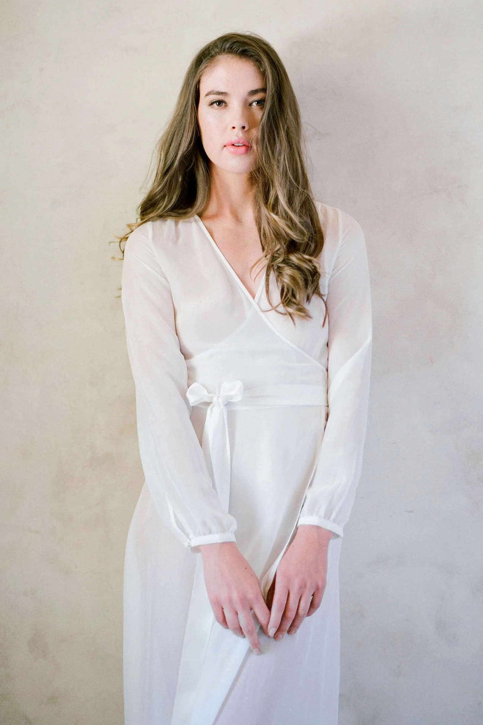 Nina Silk Chiffon Wrap Robe in Blush pink