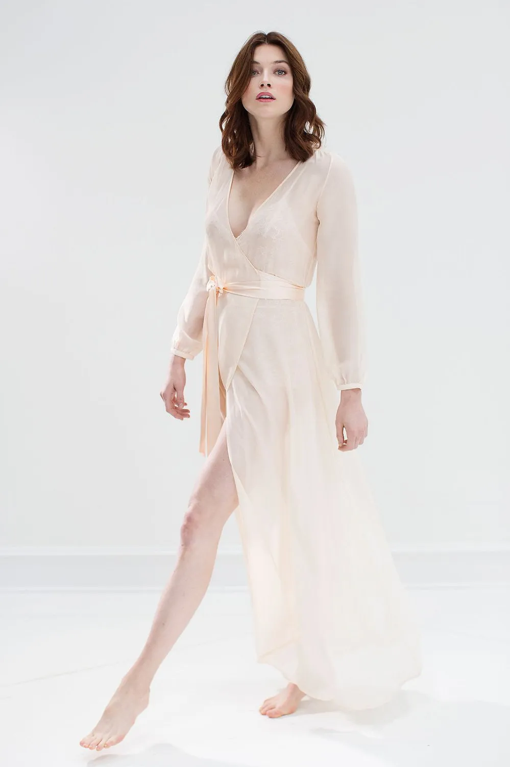 Nina Silk Chiffon Wrap Robe in Blush pink