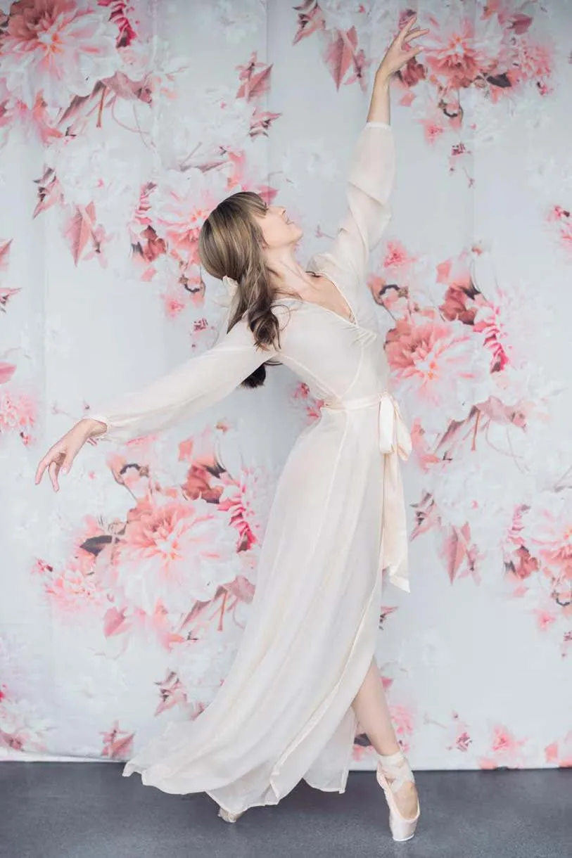Nina Silk Chiffon Wrap Robe in Blush pink