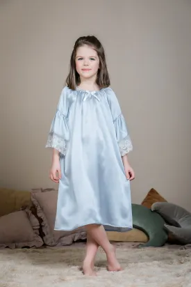 OFELIA - GIRLS SILK NIGHTDRESS ICE BLUE