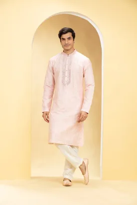 Pastel Pink Kurta Pajama Set With Thread Embroidery