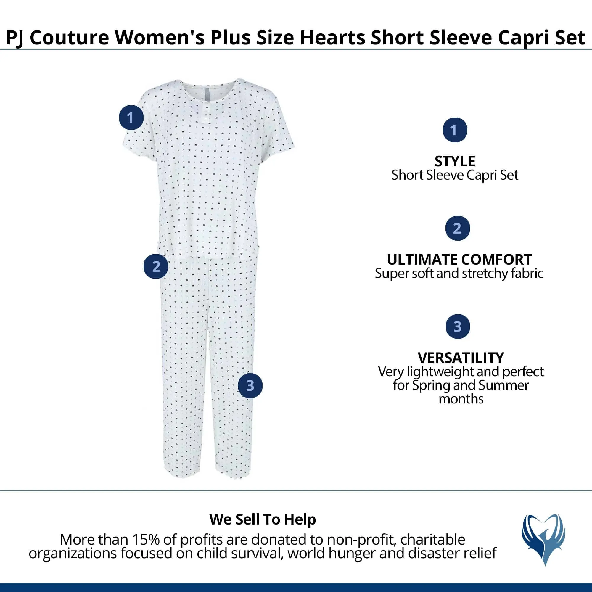 PJ Couture Women's Plus Size Hearts Short Sleeve Capri Set