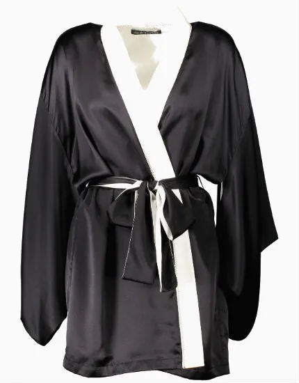 Portia Black & Ivory Silk Kimono