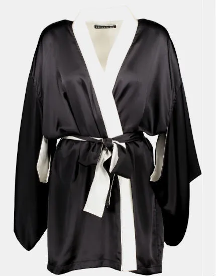 Portia Black & Ivory Silk Kimono