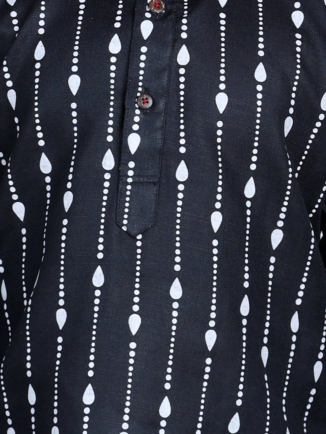 Printed Full Sleeve Cotton Kurta Pajama For Boys- Black