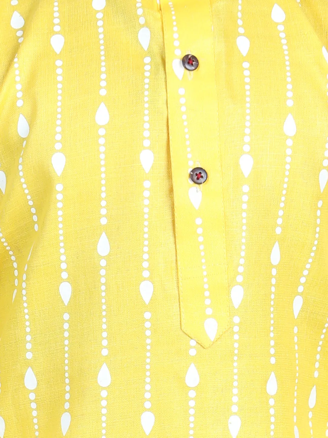 Printed Full Sleeve Cotton Kurta Pajama For Boys- Yellow