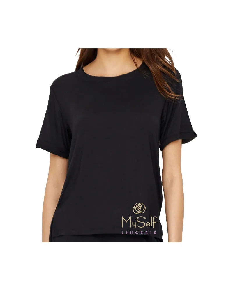 Q80827 Chiffon Trimmed Modal Pajama Shirt