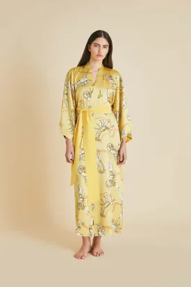 Queenie Perseus Yellow Lobster Robe in Silk Satin
