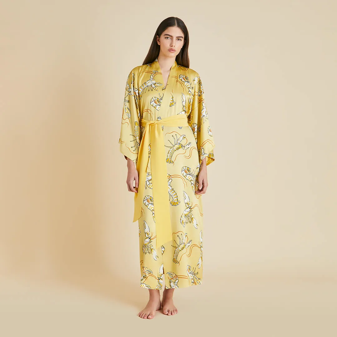Queenie Perseus Yellow Lobster Robe in Silk Satin