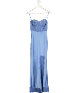 Rebecca Vallance Blue Larisa Lace-trimmed Silk Maxi Dress UK 6