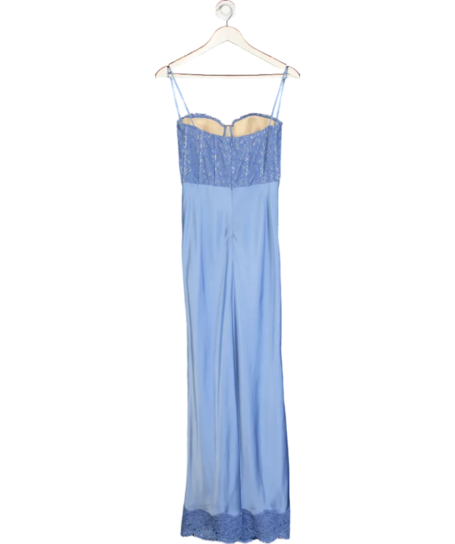 Rebecca Vallance Blue Larisa Lace-trimmed Silk Maxi Dress UK 6