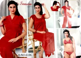 Red Bridal Nighty Set & Honeymoon Nighty Sets - 618C - 6 Pieces Nighty Sets