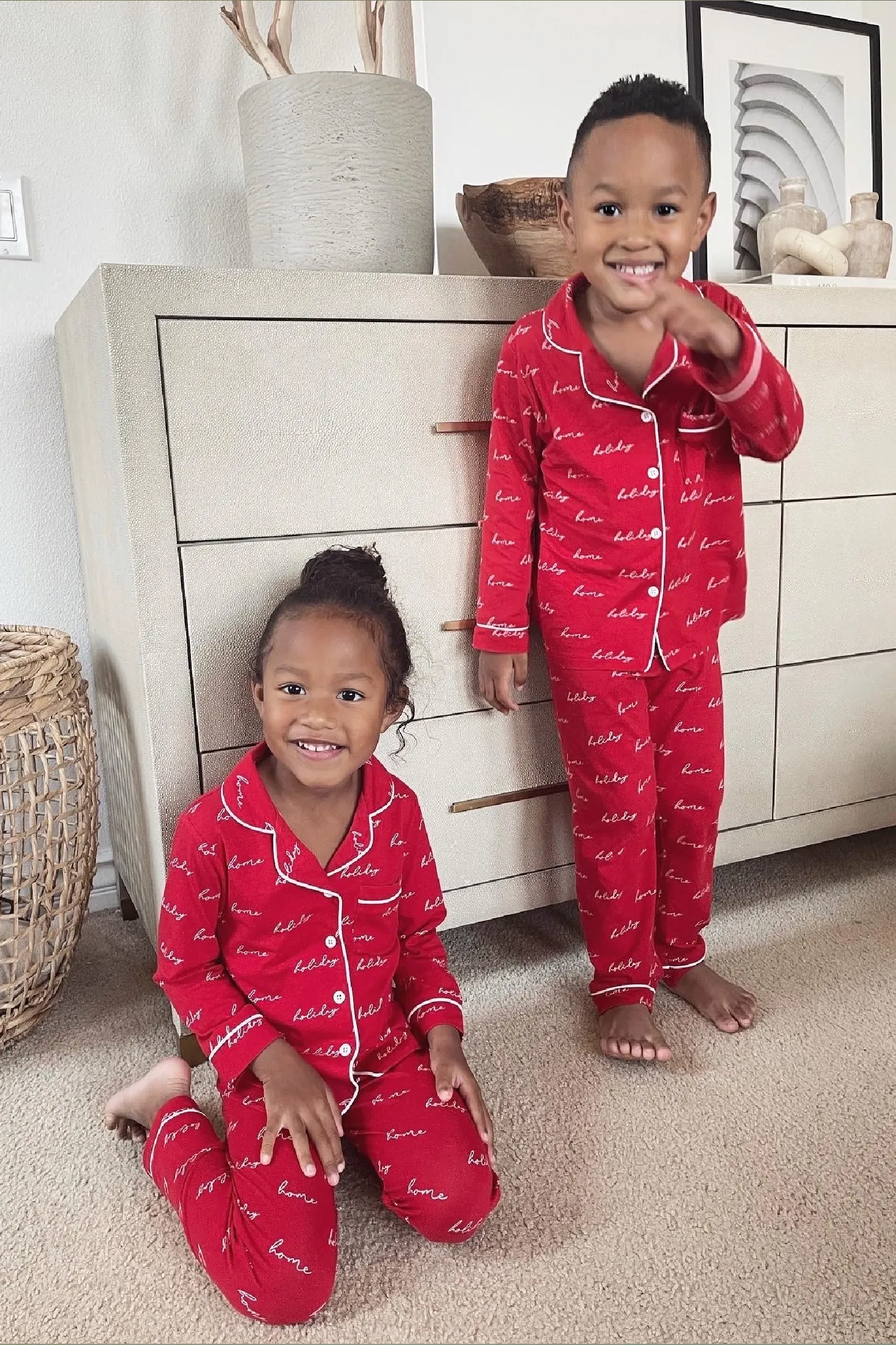 Red Home For The Holidays Kids Pajama Set