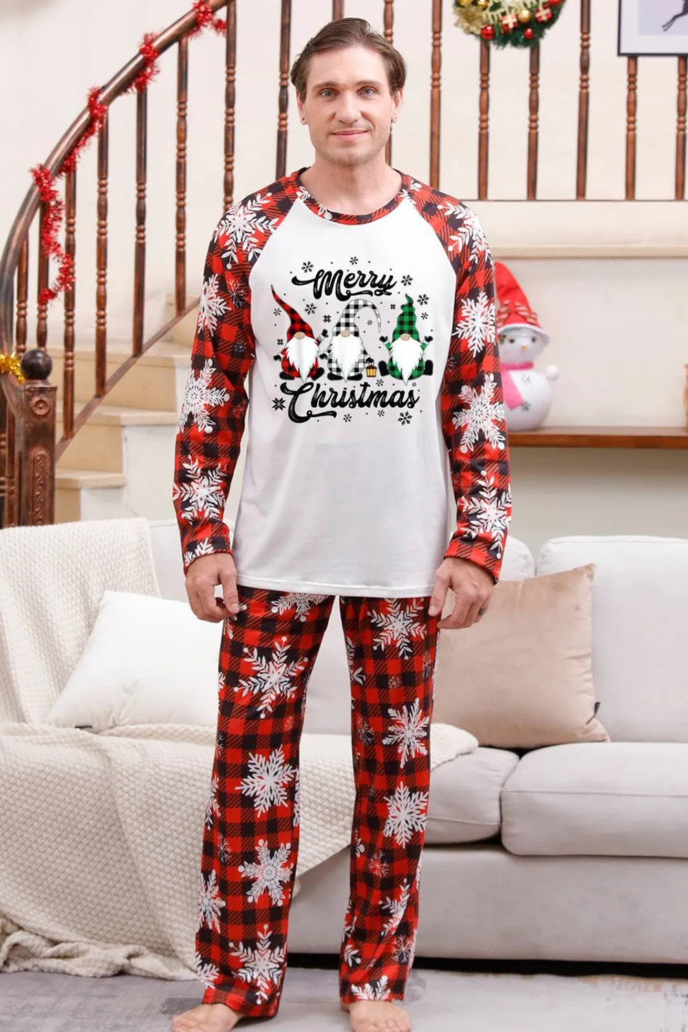 Red Plaid Matching Family Christmas Pajamas with Snowflake