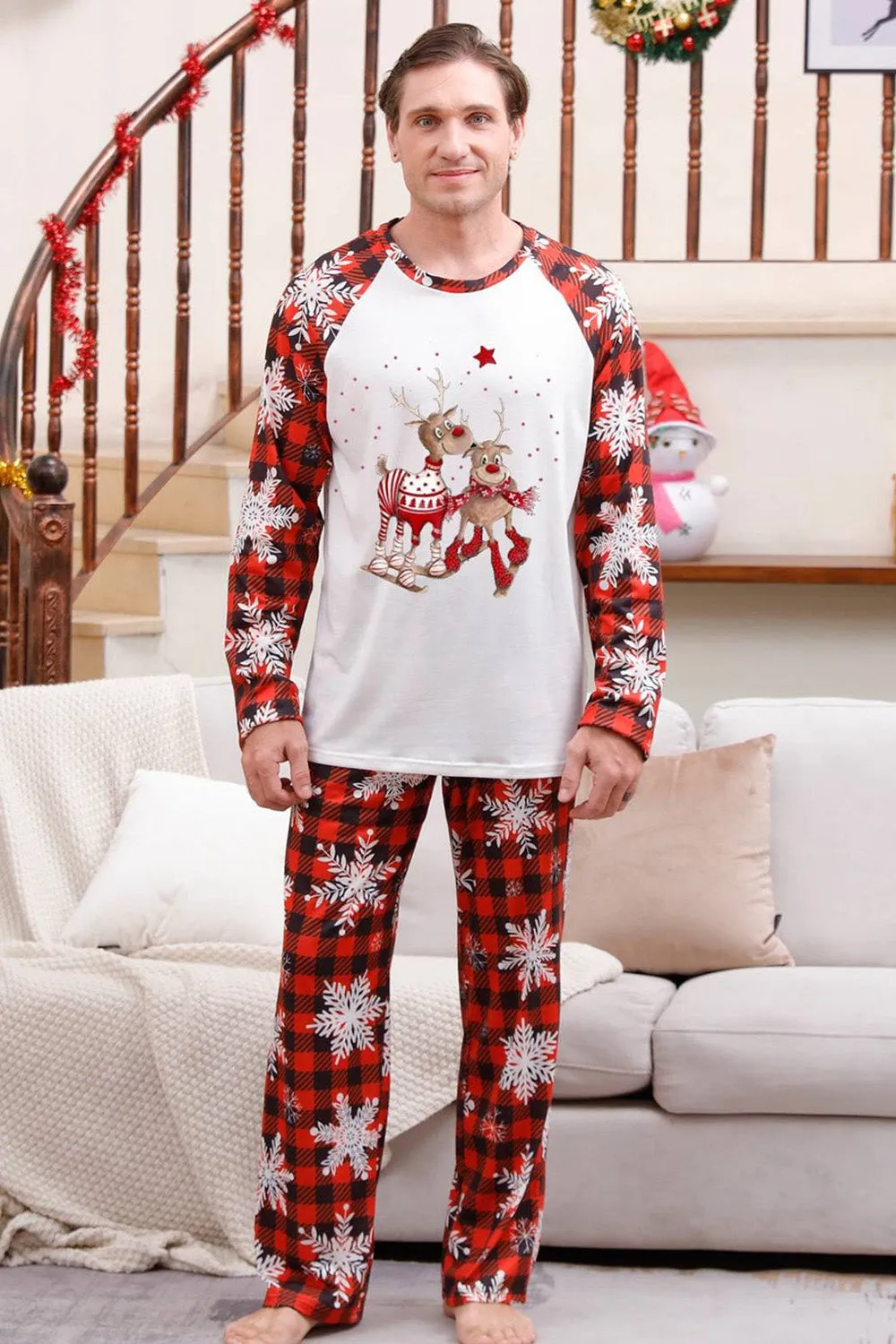 Red Plaid Matching Family Christmas Pajamas with Snowflake