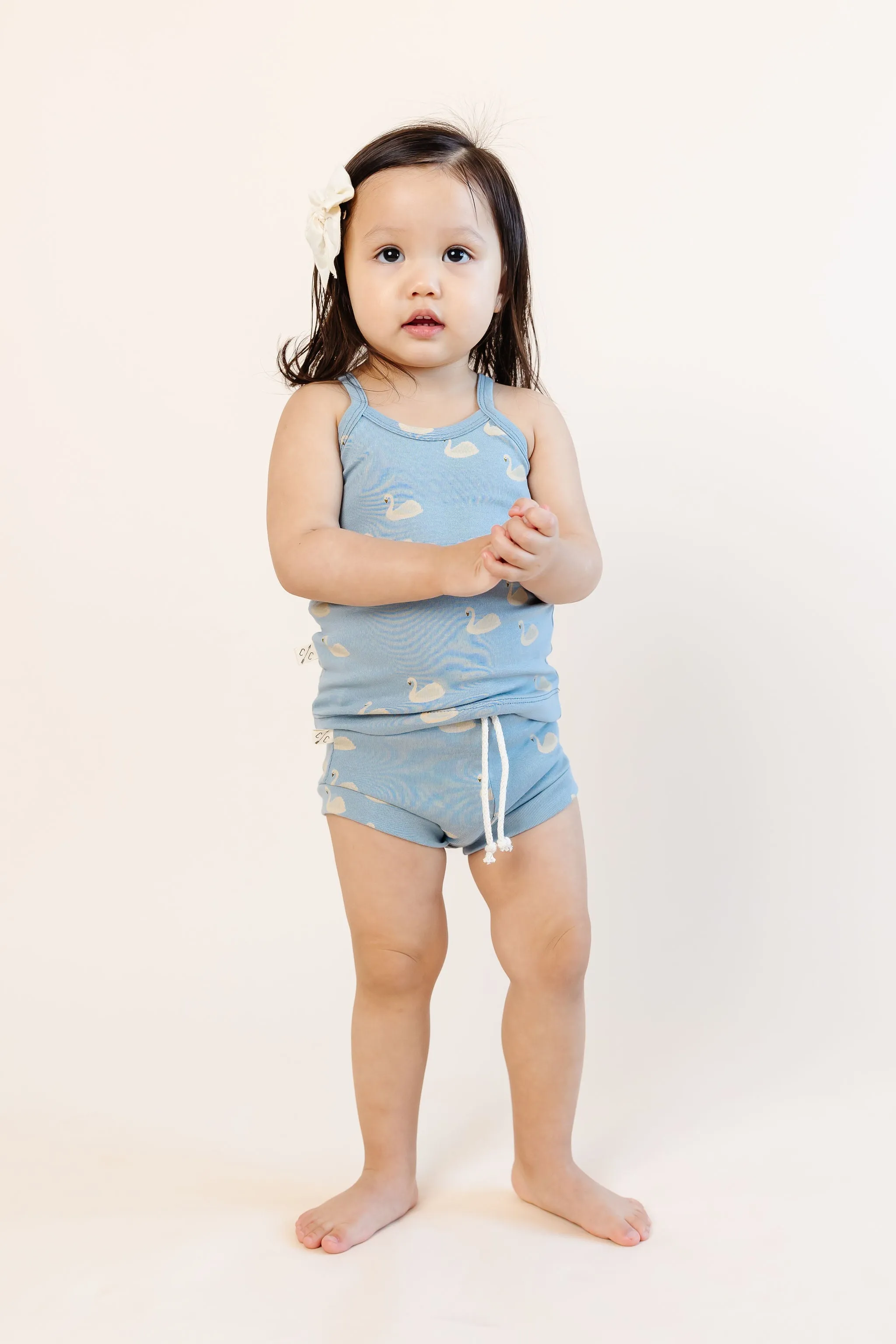 rib knit camisole CO - swans on dusty blue