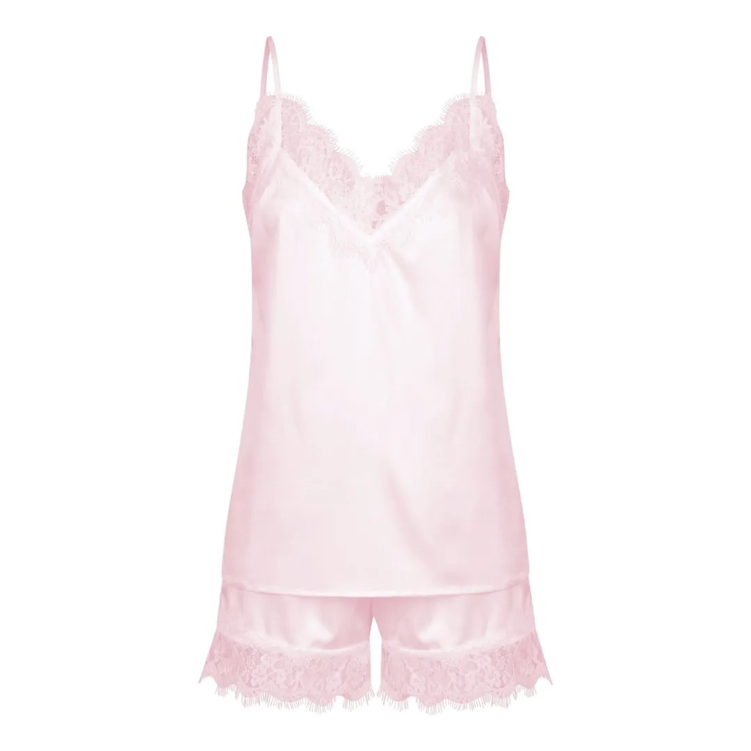 Satin Personalised Lace Camisole Set - Pink