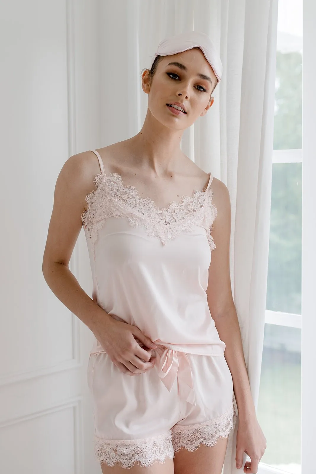 Satin Personalised Lace Camisole Set - Pink