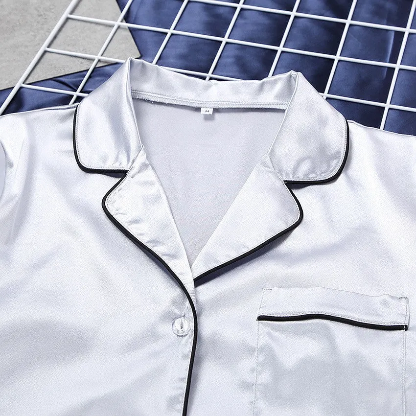 Silver Loose silk Satin 3PC Pajama Set